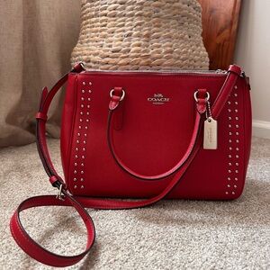 Coach Red Studded Satchel Bag